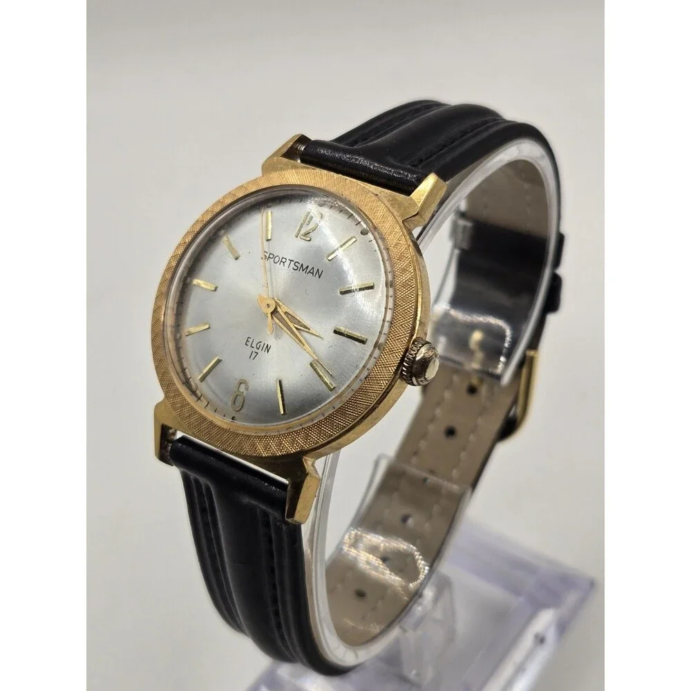 Vintage Elgin Sportsman 17 Jewel Mechanical Watch . 1960s. New Leather Strap